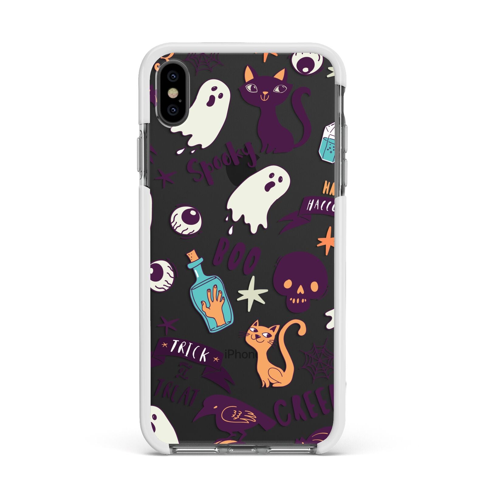 Wacky Purple and Orange Halloween Images Apple iPhone Xs Max Impact Case White Edge on Black Phone
