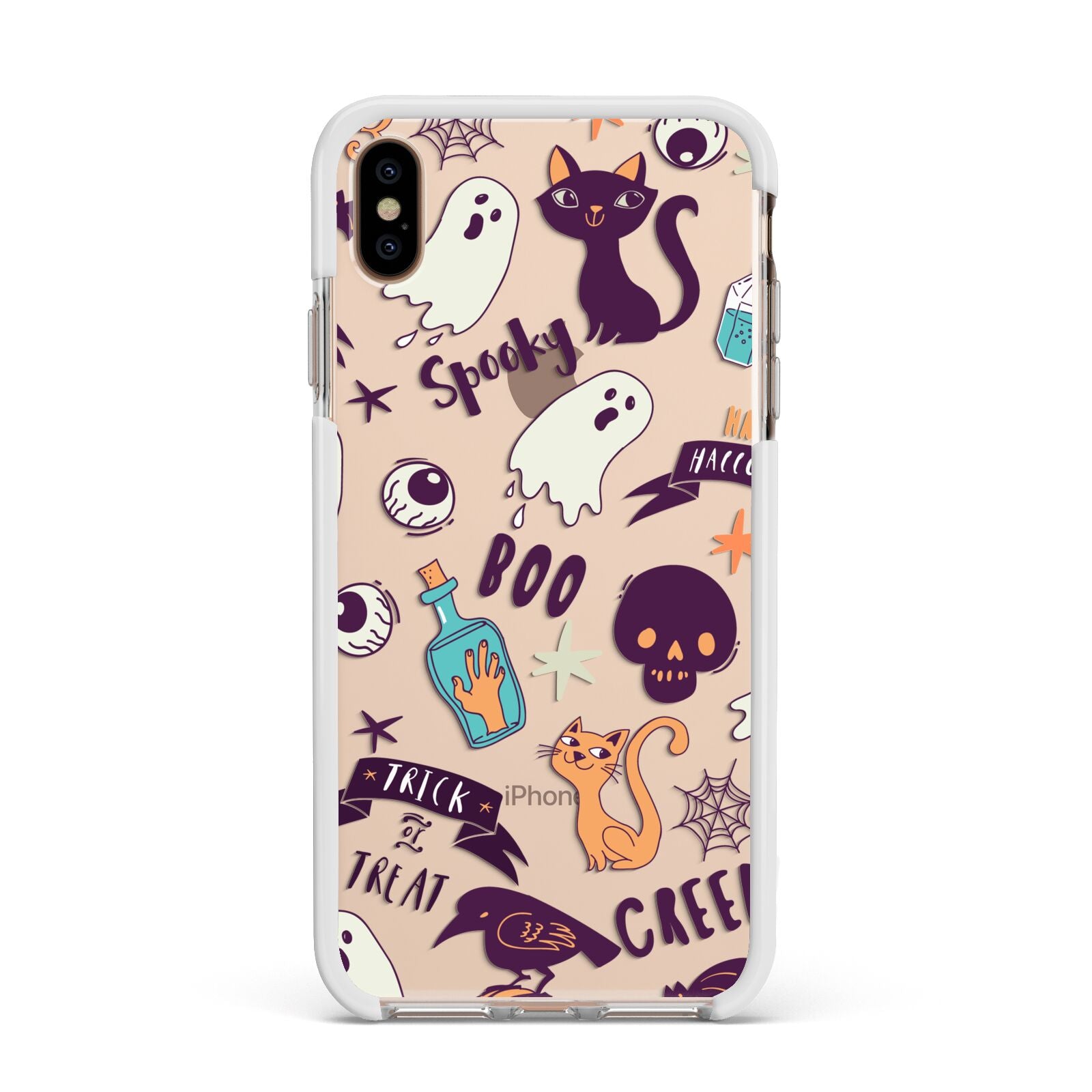 Wacky Purple and Orange Halloween Images Apple iPhone Xs Max Impact Case White Edge on Gold Phone