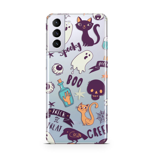Wacky Purple and Orange Halloween Images Samsung S21 Plus Phone Case