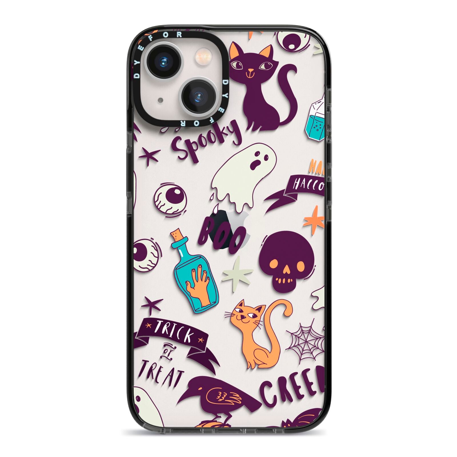 Wacky Purple and Orange Halloween Images iPhone 13 Black Impact Case on Silver phone
