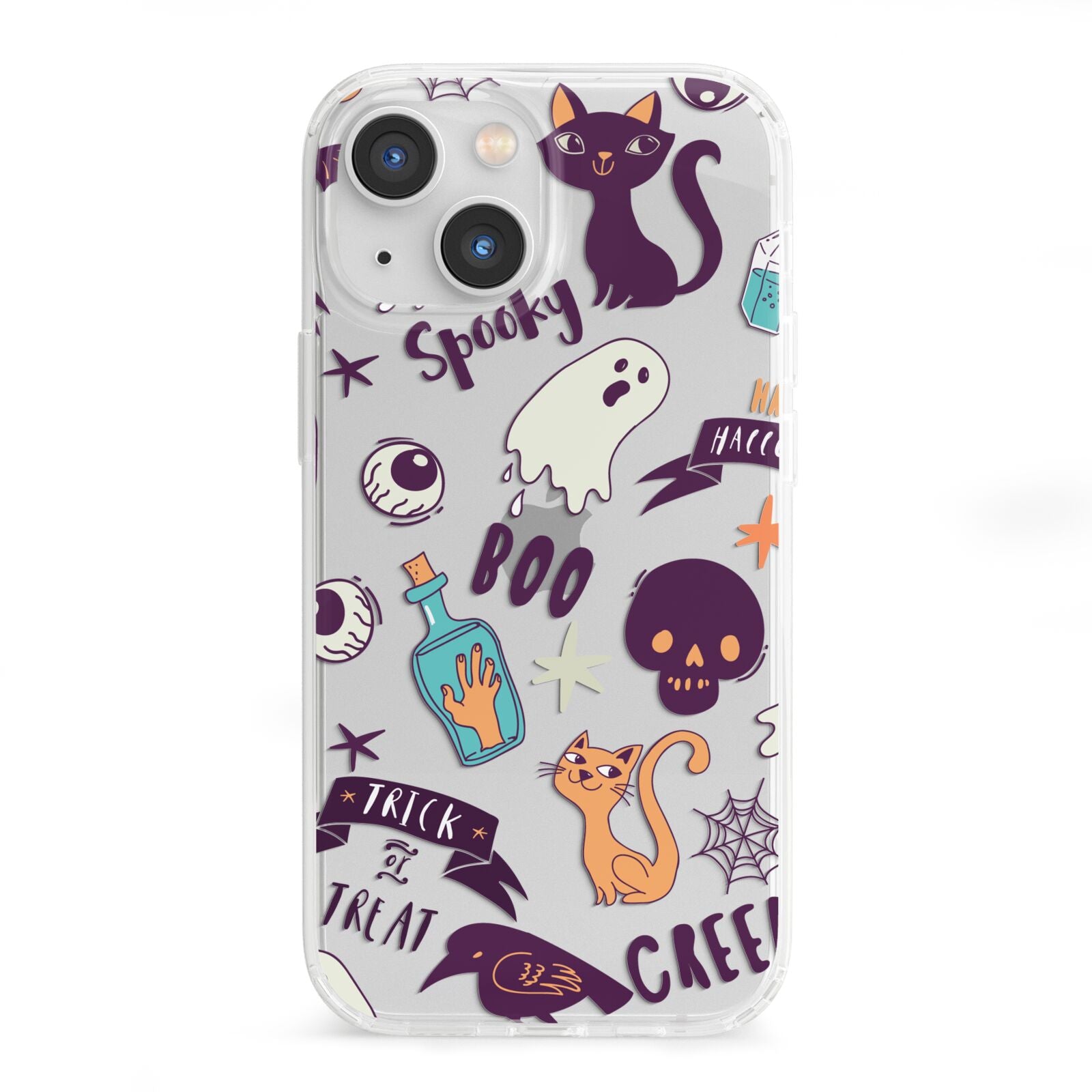 Wacky Purple and Orange Halloween Images iPhone 13 Mini Clear Bumper Case
