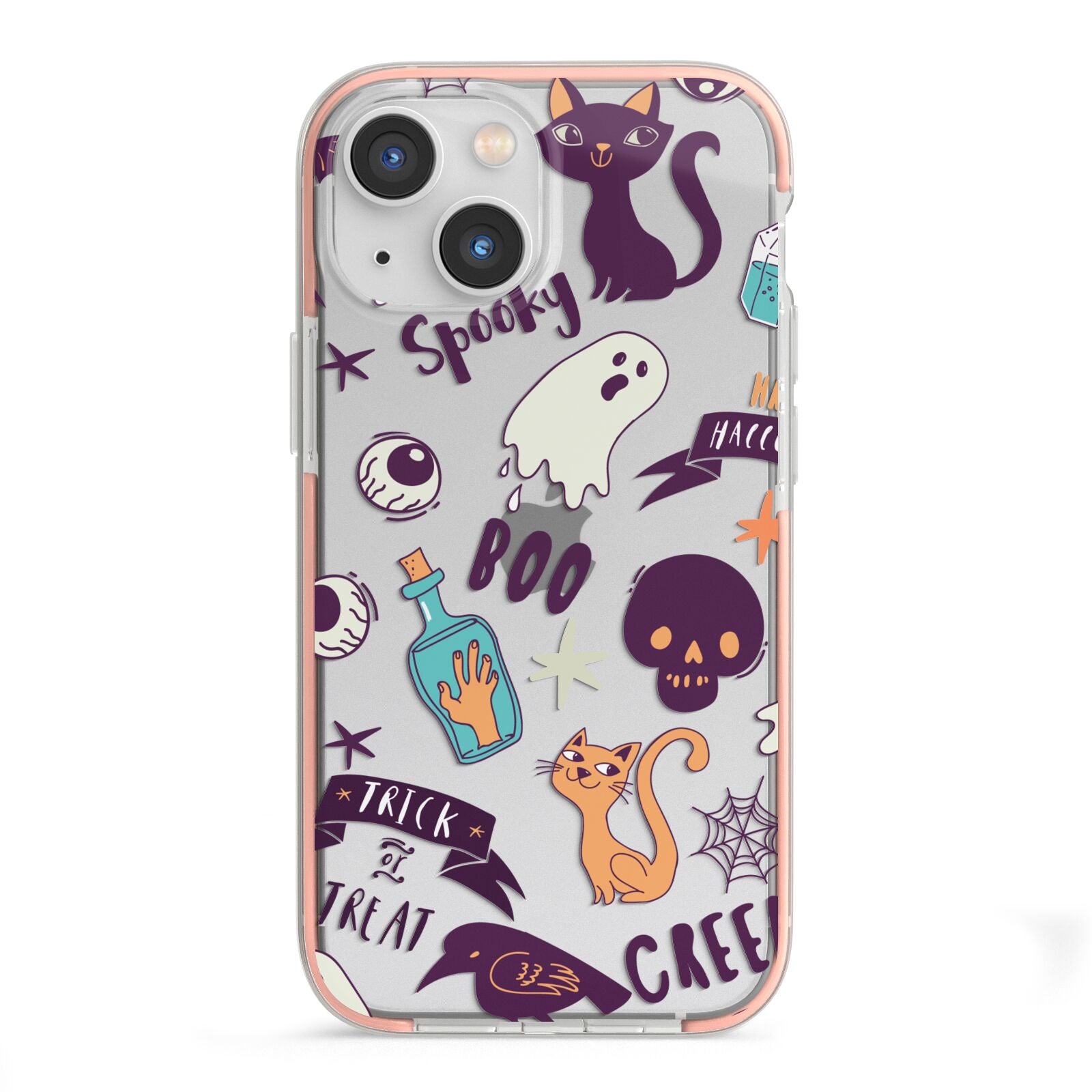 Wacky Purple and Orange Halloween Images iPhone 13 Mini TPU Impact Case with Pink Edges