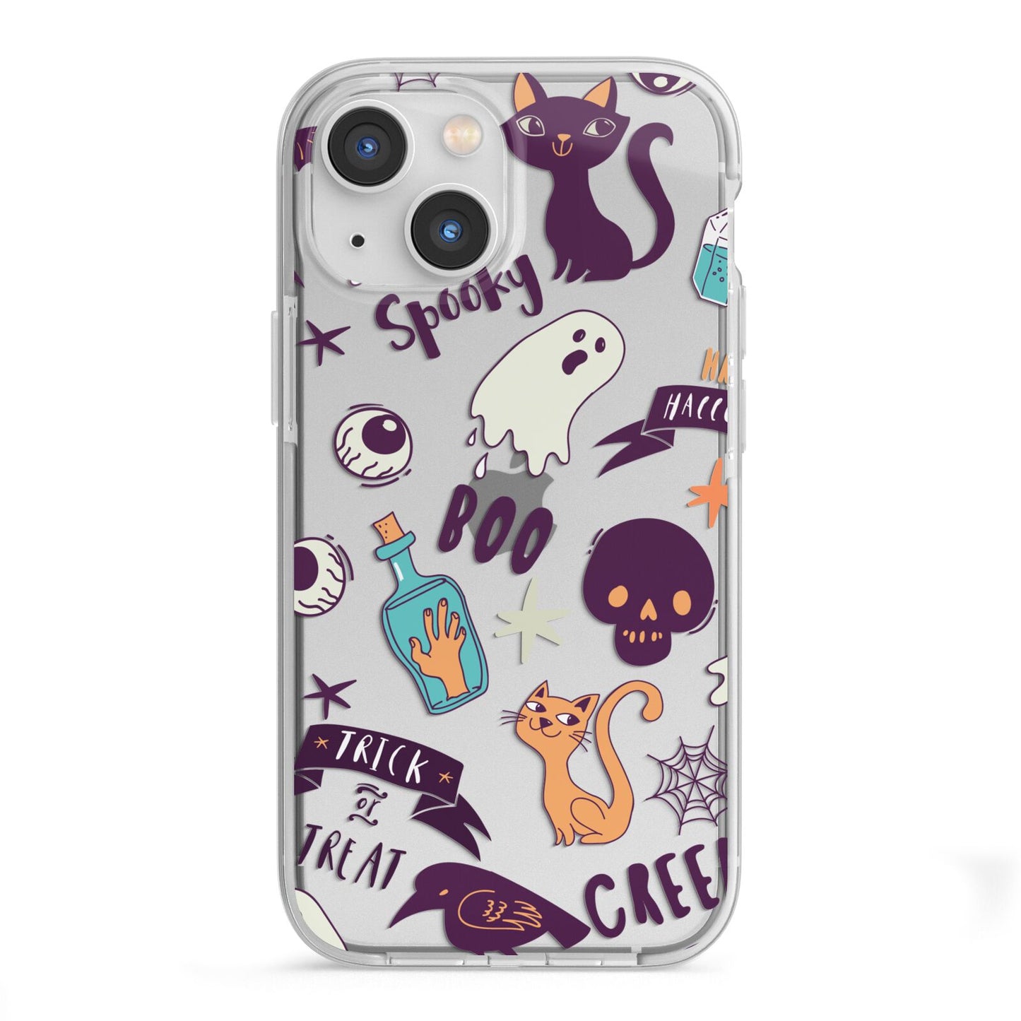 Wacky Purple and Orange Halloween Images iPhone 13 Mini TPU Impact Case with White Edges