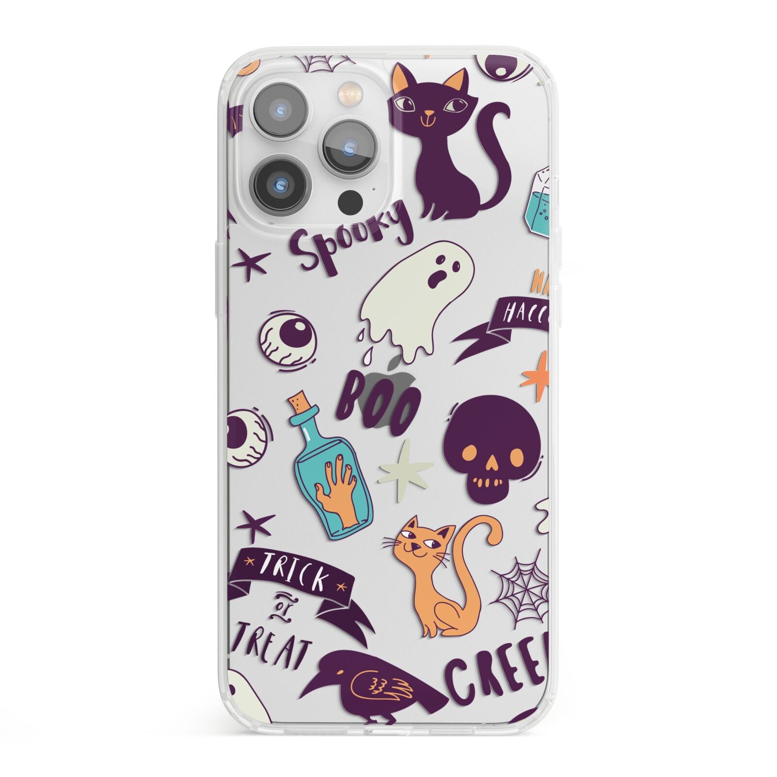 Wacky Purple and Orange Halloween Images iPhone 13 Pro Max Clear Bumper Case