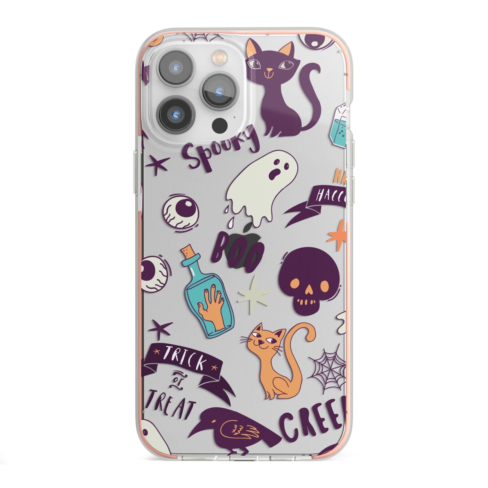 Wacky Purple and Orange Halloween Images iPhone 13 Pro Max TPU Impact Case with Pink Edges