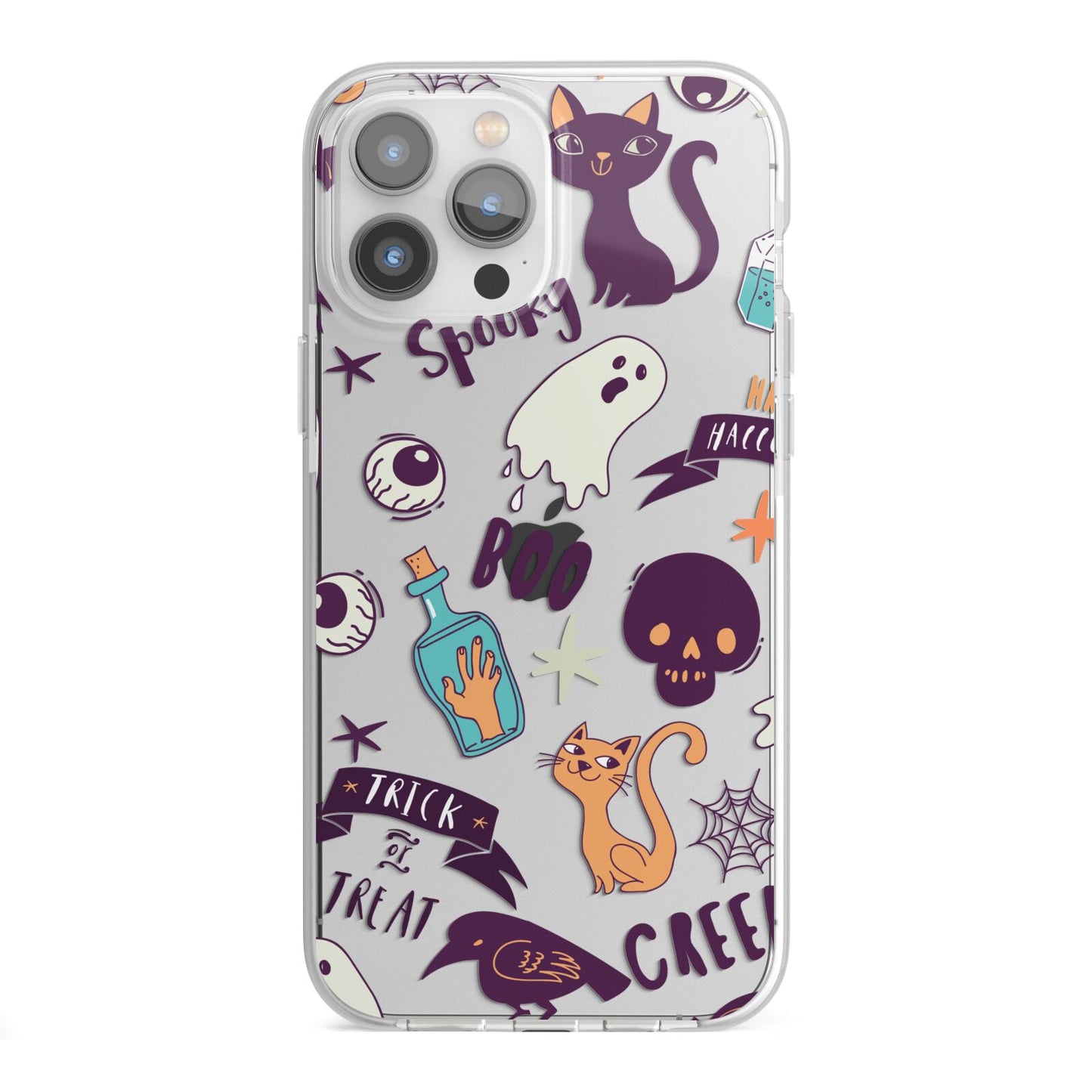 Wacky Purple and Orange Halloween Images iPhone 13 Pro Max TPU Impact Case with White Edges