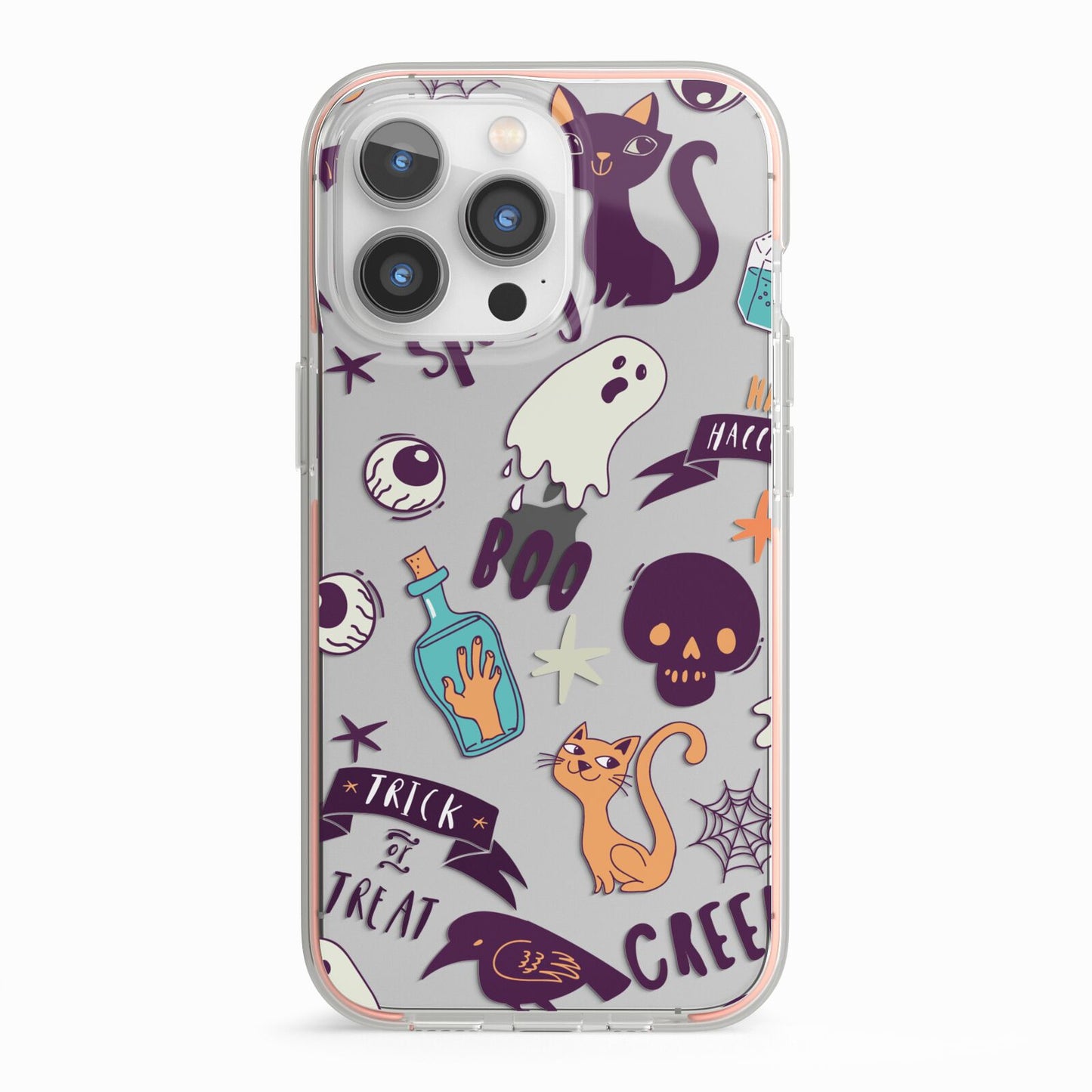 Wacky Purple and Orange Halloween Images iPhone 13 Pro TPU Impact Case with Pink Edges