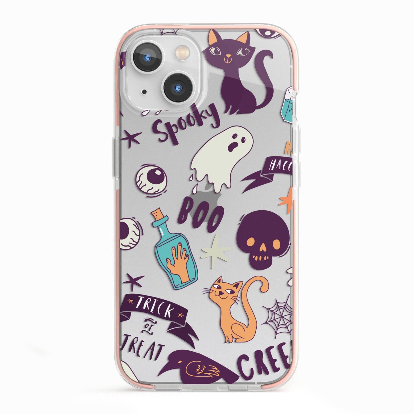 Wacky Purple and Orange Halloween Images iPhone 13 TPU Impact Case with Pink Edges