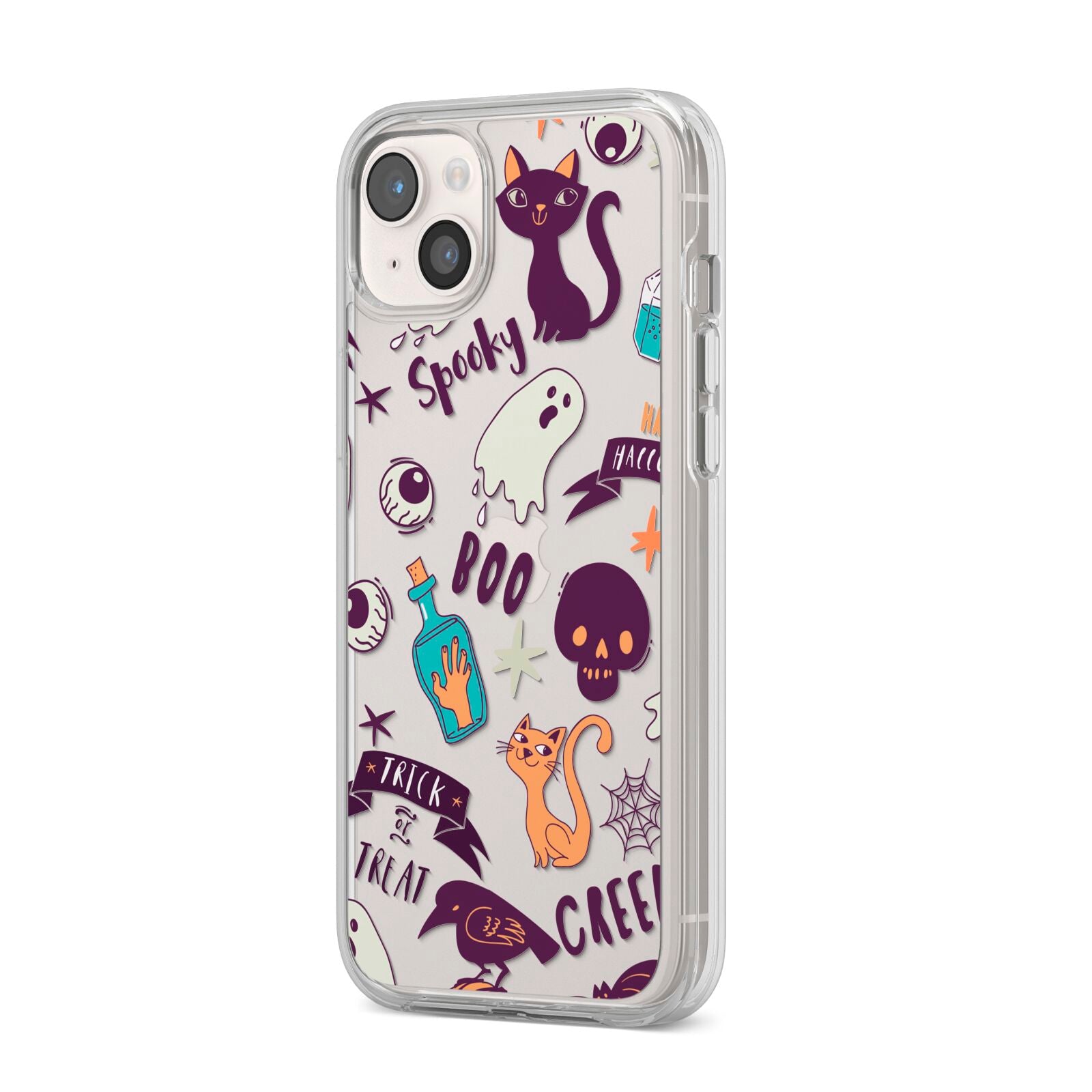Wacky Purple and Orange Halloween Images iPhone 14 Plus Clear Tough Case Starlight Angled Image
