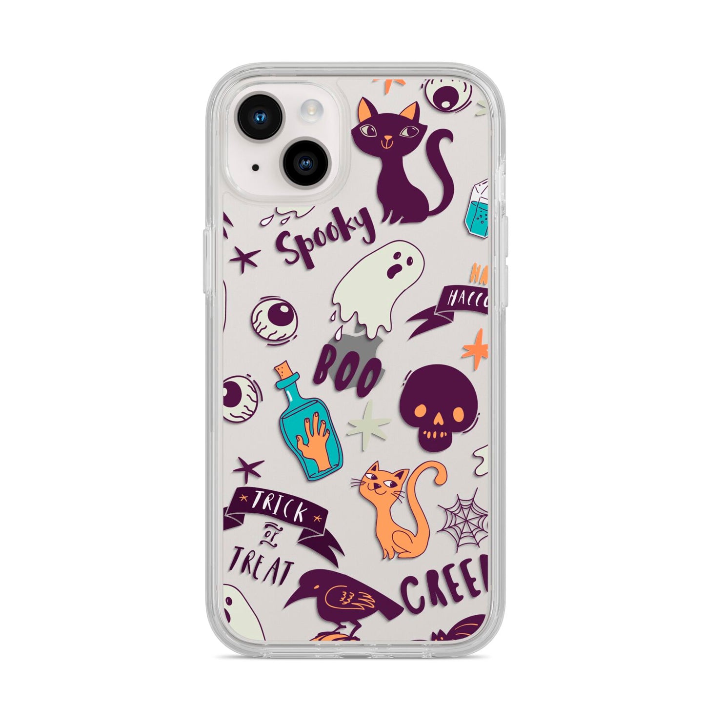 Wacky Purple and Orange Halloween Images iPhone 14 Plus Clear Tough Case Starlight