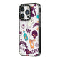 Wacky Purple and Orange Halloween Images iPhone 14 Pro Black Impact Case Side Angle on Silver phone