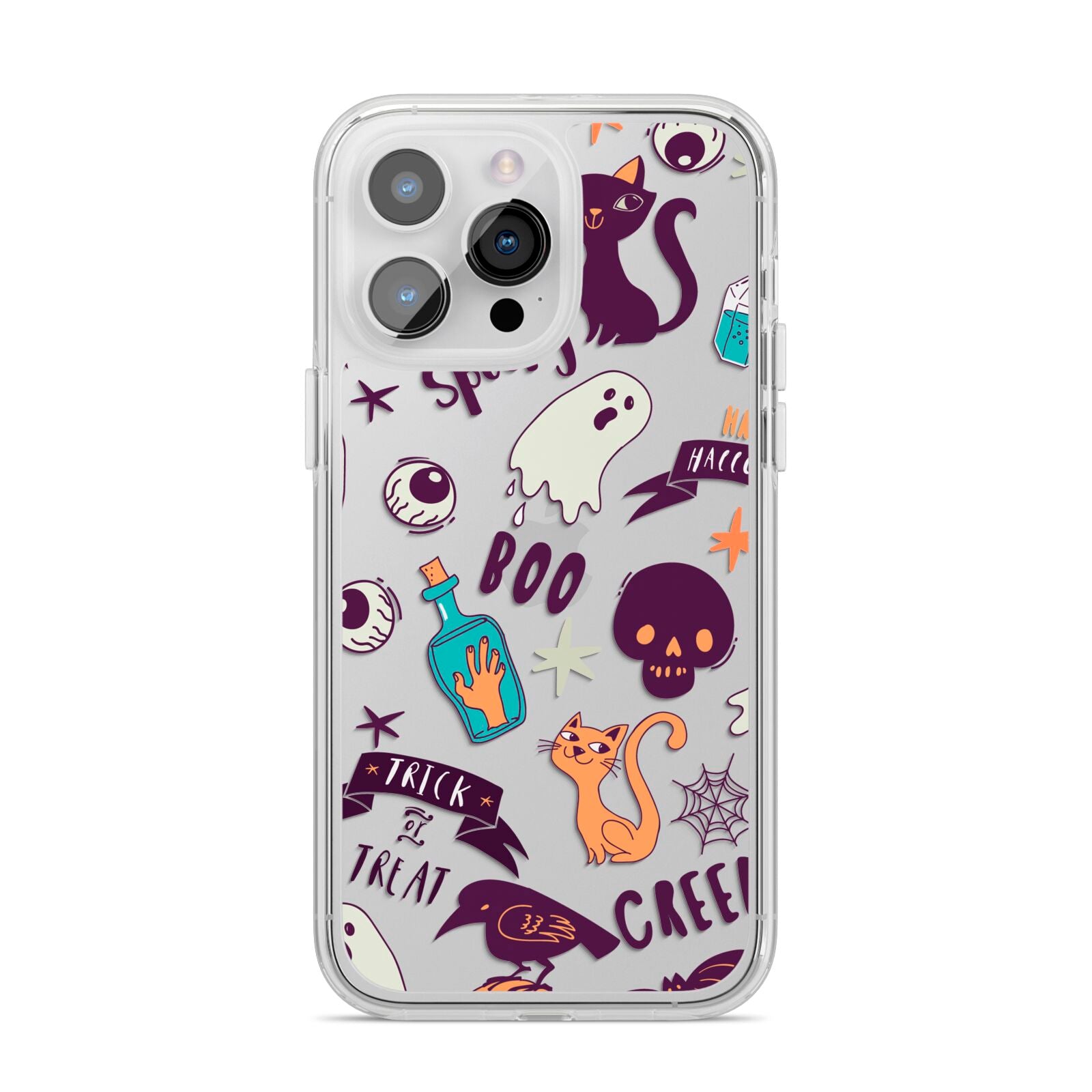 Wacky Purple and Orange Halloween Images iPhone 14 Pro Max Clear Tough Case Silver