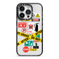 Warning Labels iPhone 14 Pro Black Impact Case on Silver phone