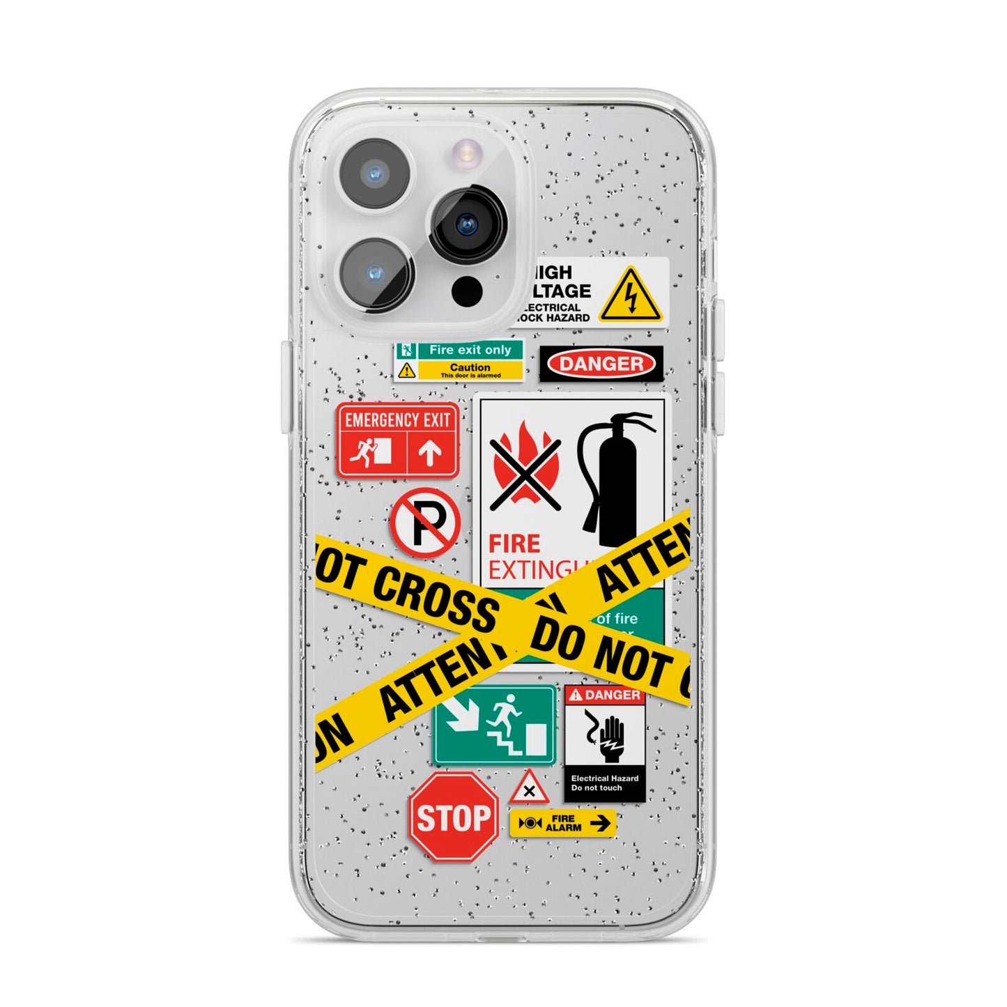 Warning Labels iPhone 14 Pro Max Glitter Tough Case Silver