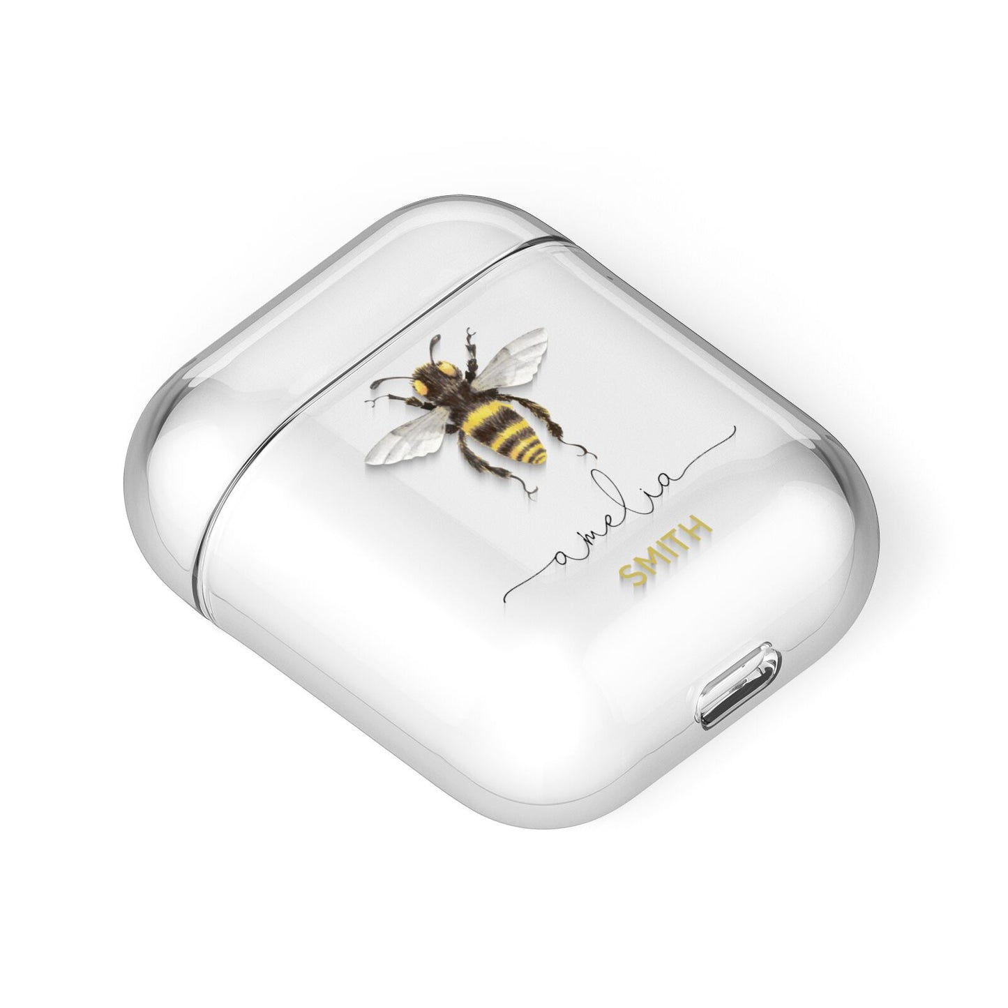 Watercolour Bee Personalised Name AirPods Case Laid Flat