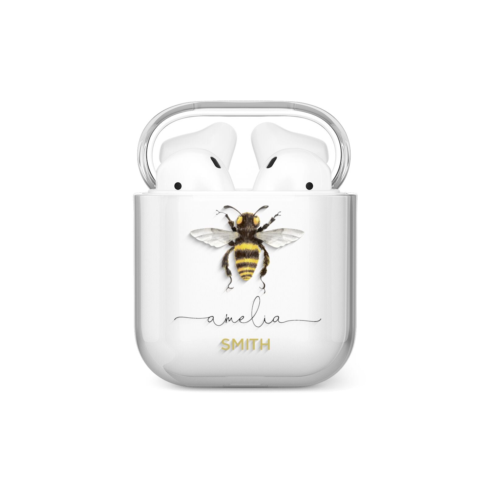 Watercolour Bee Personalised Name AirPods Case