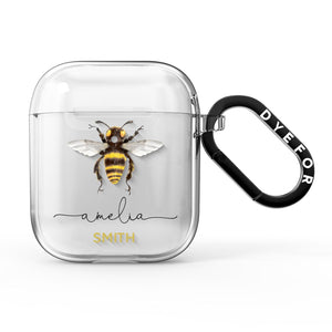 Watercolour Bee Personalised Name AirPods Case