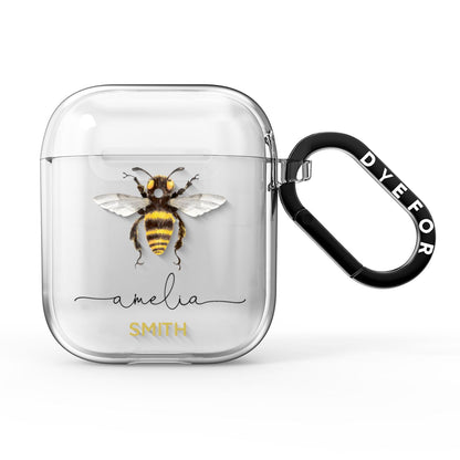 Watercolour Bee Personalised Name AirPods Clear Case