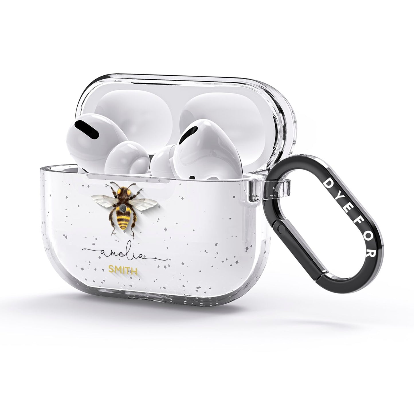 Watercolour Bee Personalised Name AirPods Glitter Case 3rd Gen Side Image