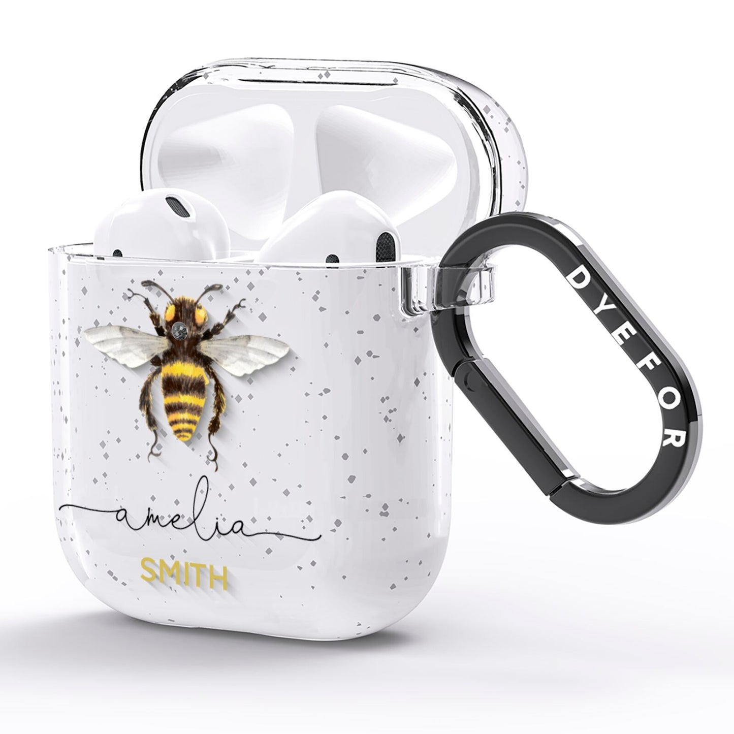 Watercolour Bee Personalised Name AirPods Glitter Case Side Image