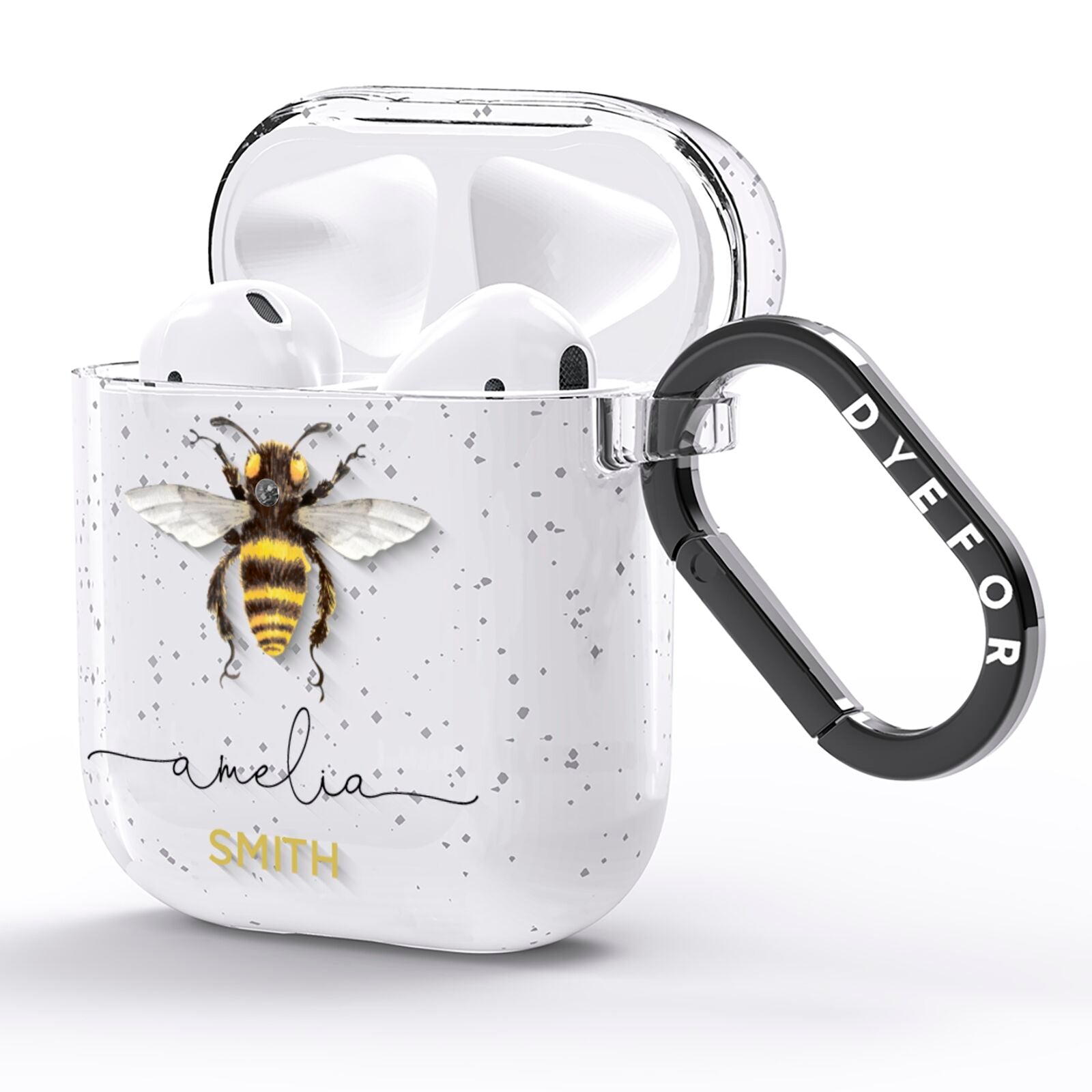 Watercolour Bee Personalised Name AirPods Glitter Case Side Image