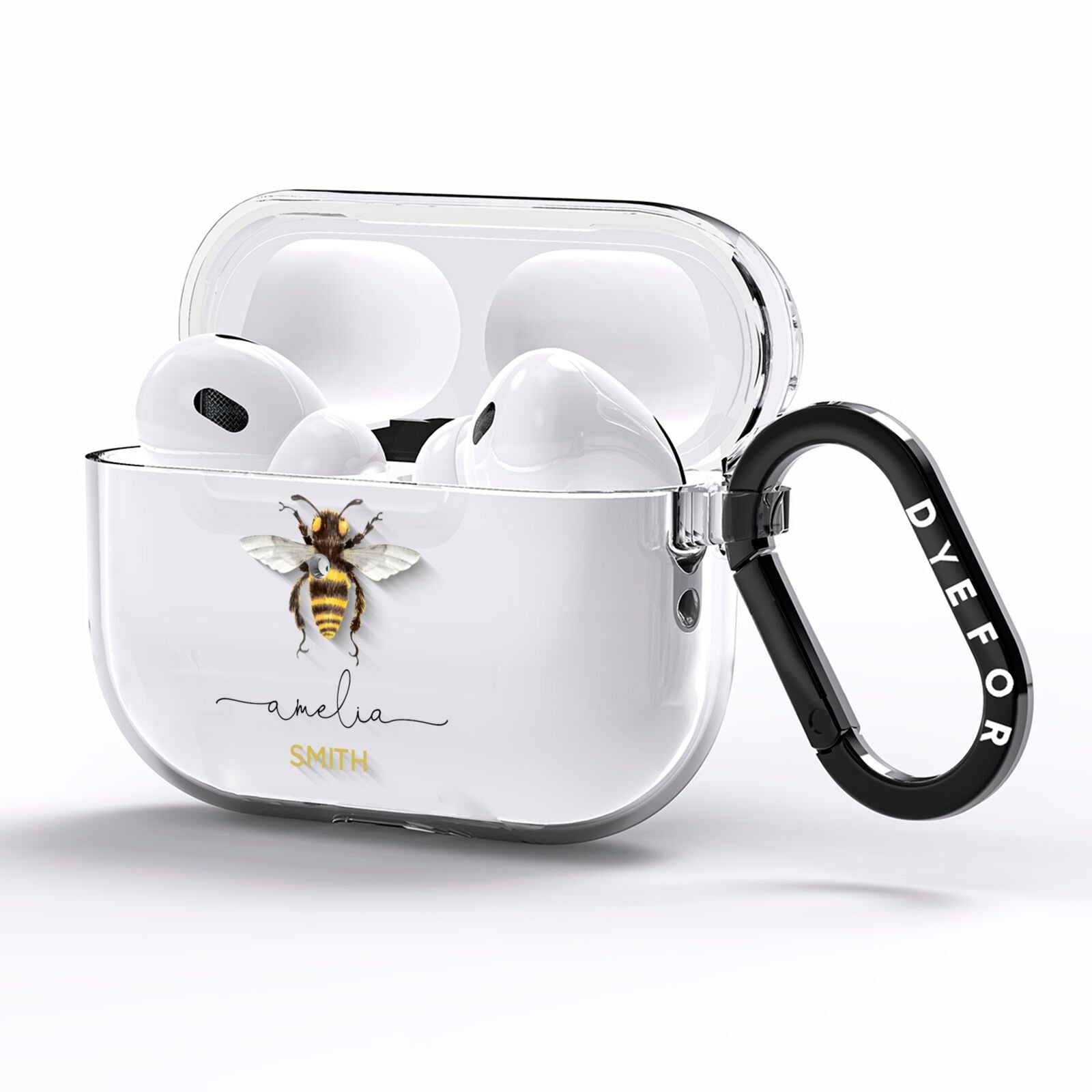 Watercolour Bee Personalised Name AirPods Pro Clear Case Side Image
