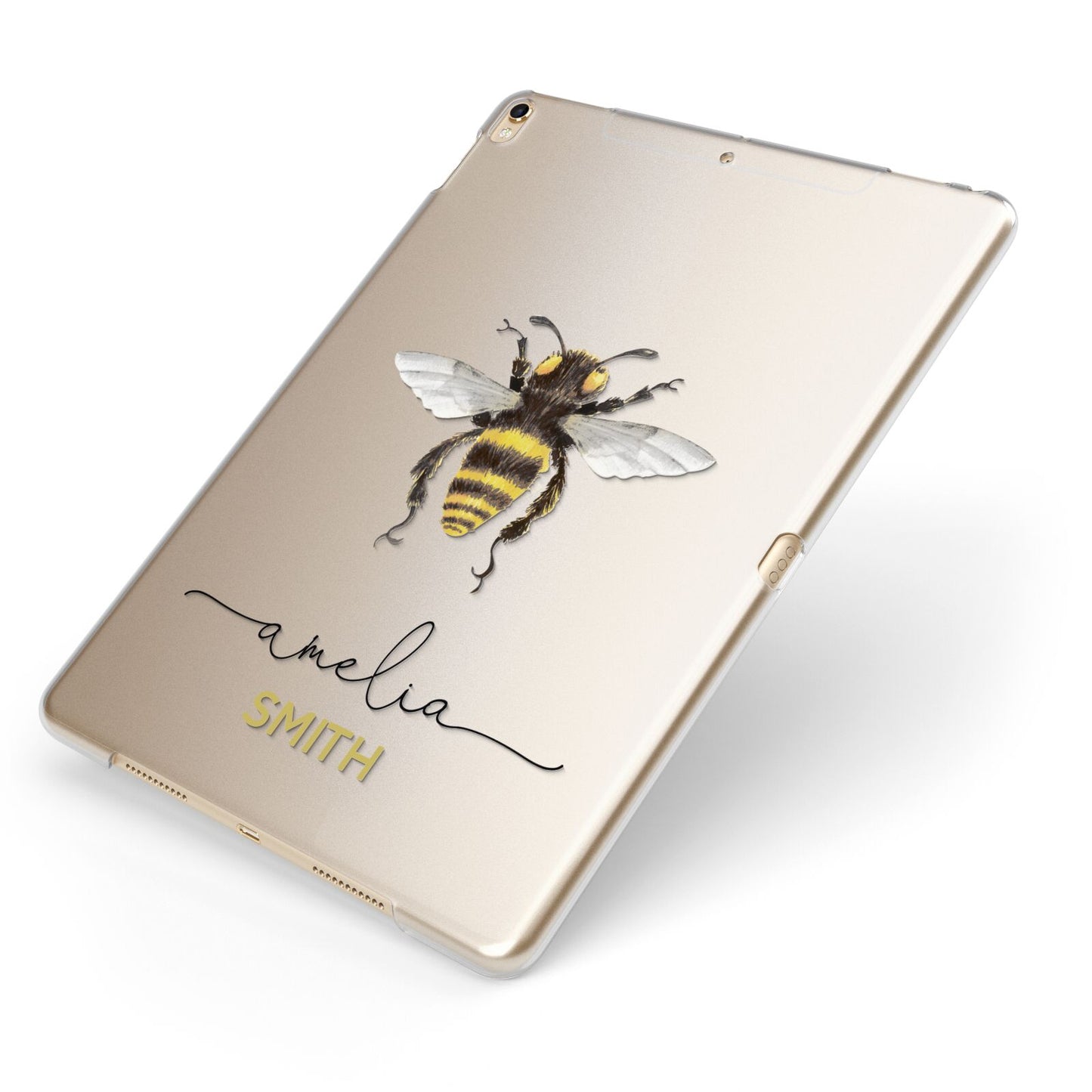 Watercolour Bee Personalised Name Apple iPad Case on Gold iPad Side View