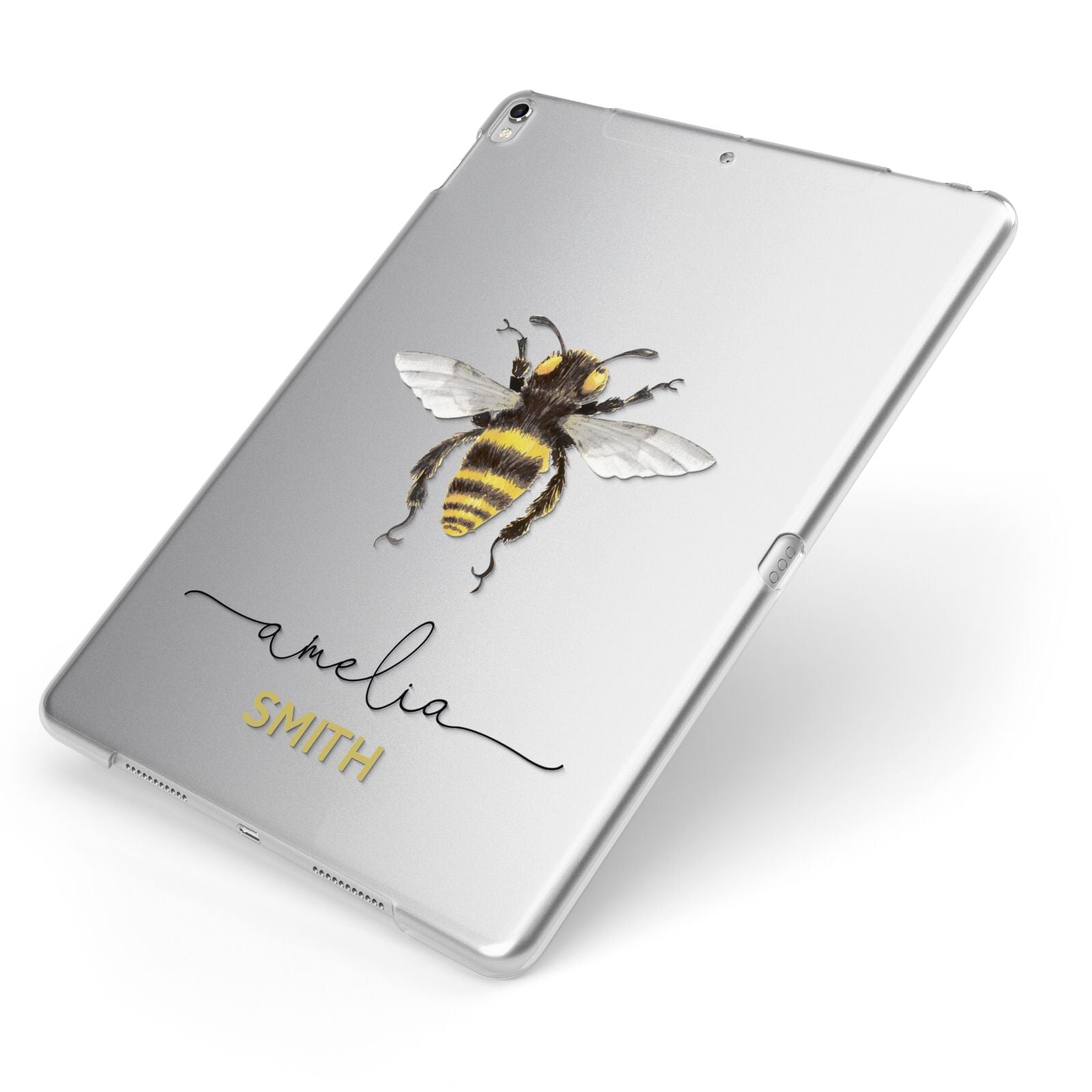 Watercolour Bee Personalised Name Apple iPad Case on Silver iPad Side View
