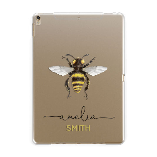 Watercolour Bee Personalised Name Apple iPad Gold Case