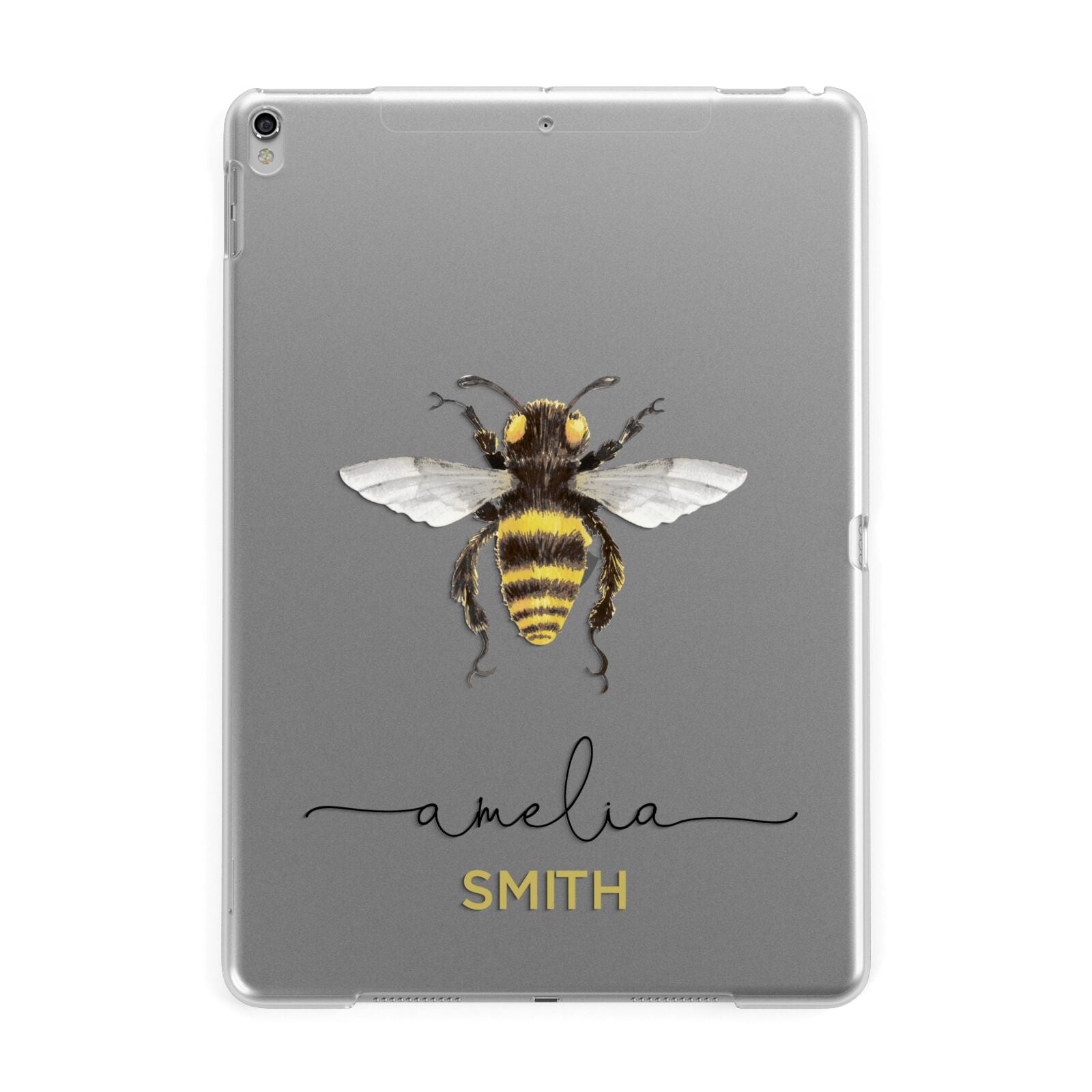 Watercolour Bee Personalised Name Apple iPad Silver Case