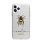 Watercolour Bee Personalised Name Apple iPhone 11 Pro Max in Silver with Bumper Case