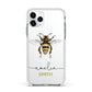 Watercolour Bee Personalised Name Apple iPhone 11 Pro in Silver with White Impact Case