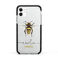 Watercolour Bee Personalised Name Apple iPhone 11 in White with Black Impact Case