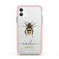 Watercolour Bee Personalised Name Apple iPhone 11 in White with Pink Impact Case