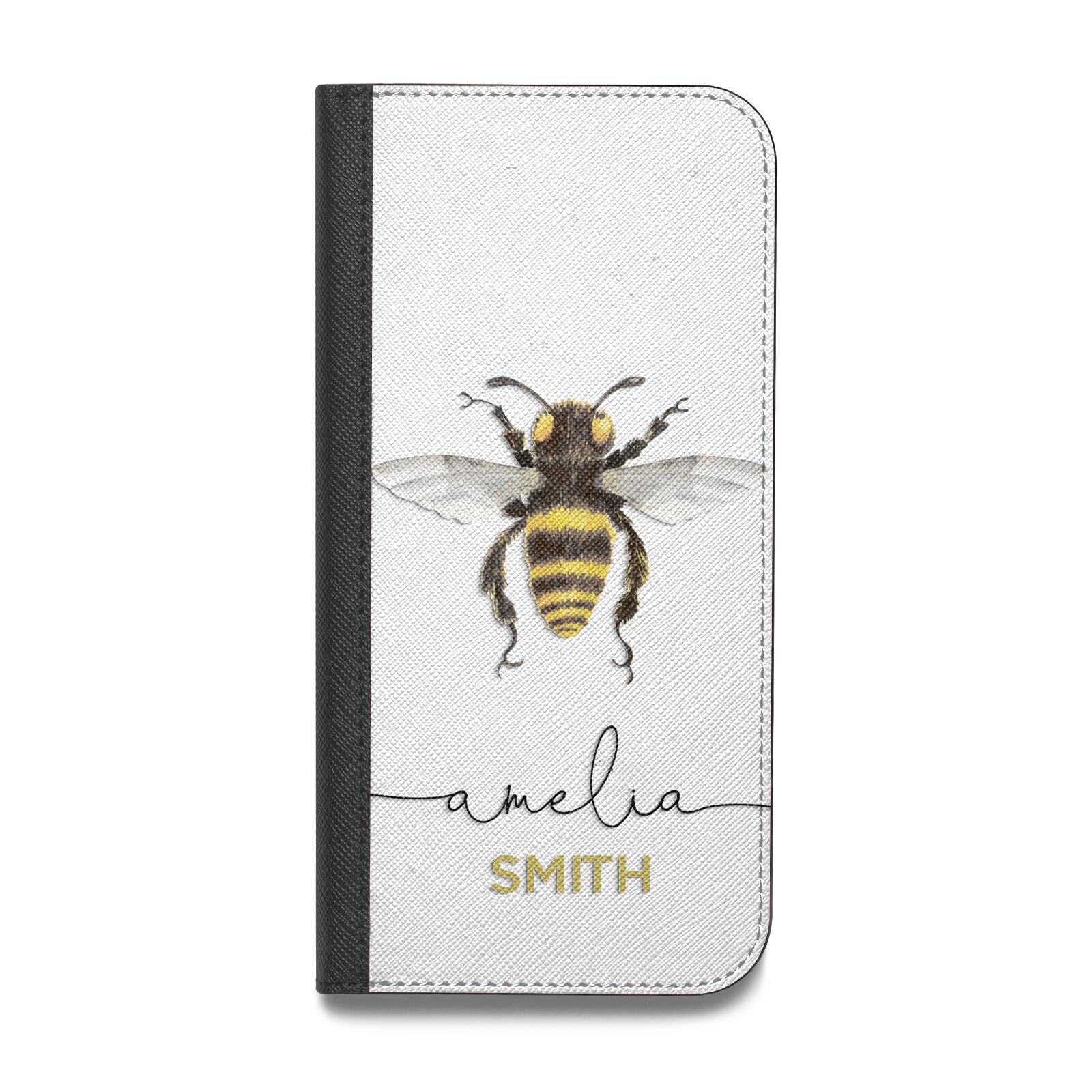 Watercolour Bee Personalised Name Vegan Leather Flip Samsung Case