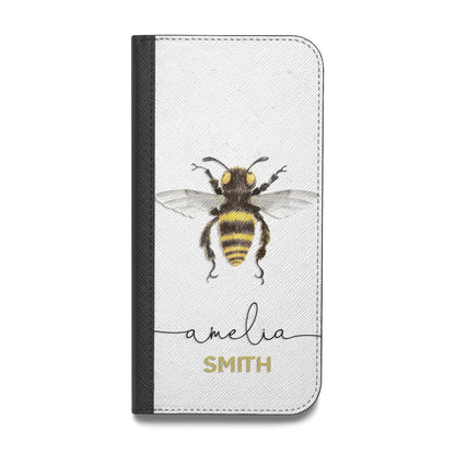 Watercolour Bee Personalised Name Vegan Leather Flip Samsung Case