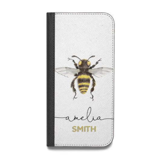 Watercolour Bee Personalised Name Vegan Leather Flip Samsung Case