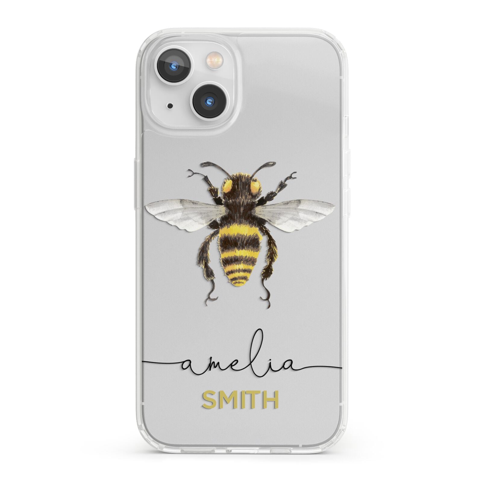 Watercolour Bee Personalised Name iPhone 13 Clear Bumper Case