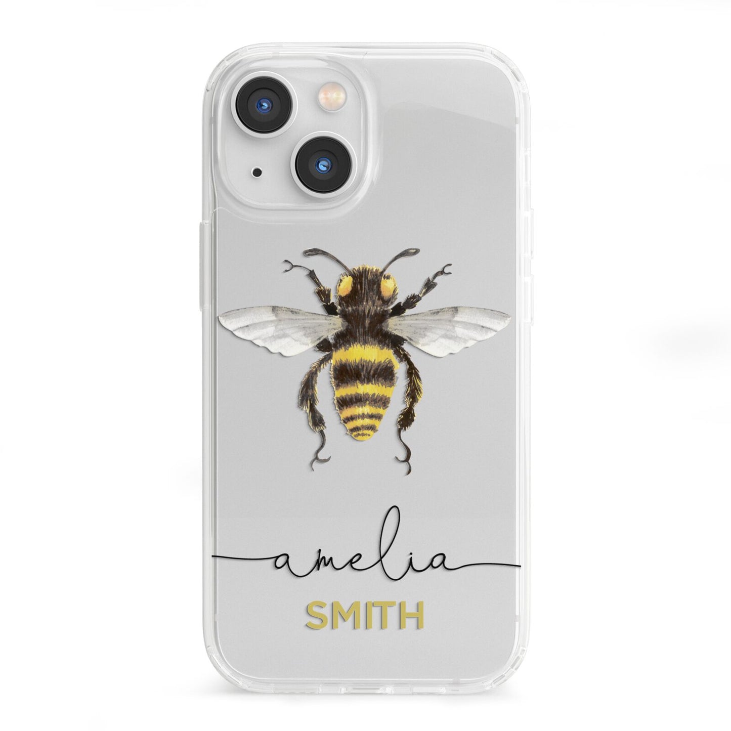 Watercolour Bee Personalised Name iPhone 13 Mini Clear Bumper Case