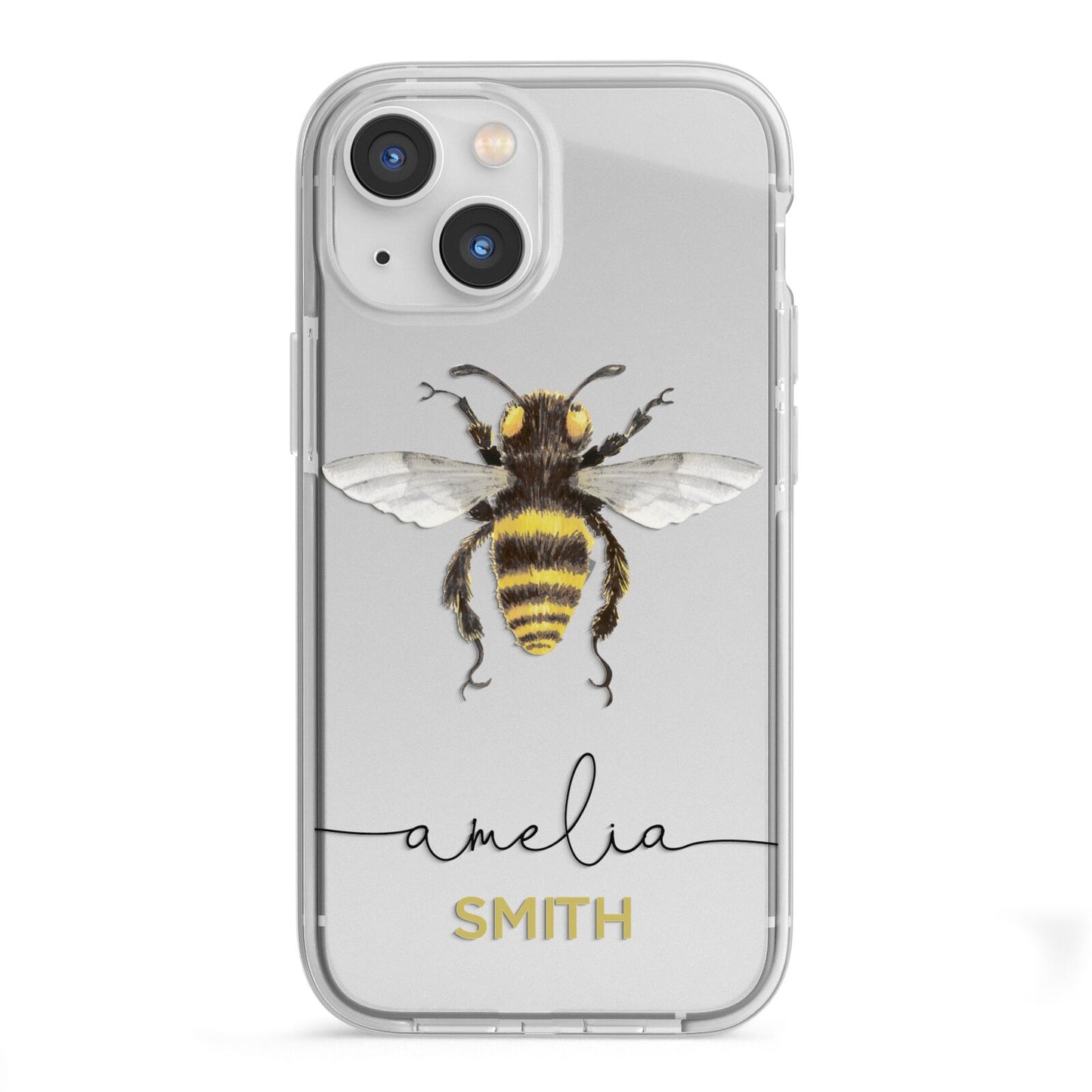 Watercolour Bee Personalised Name iPhone 13 Mini TPU Impact Case with White Edges