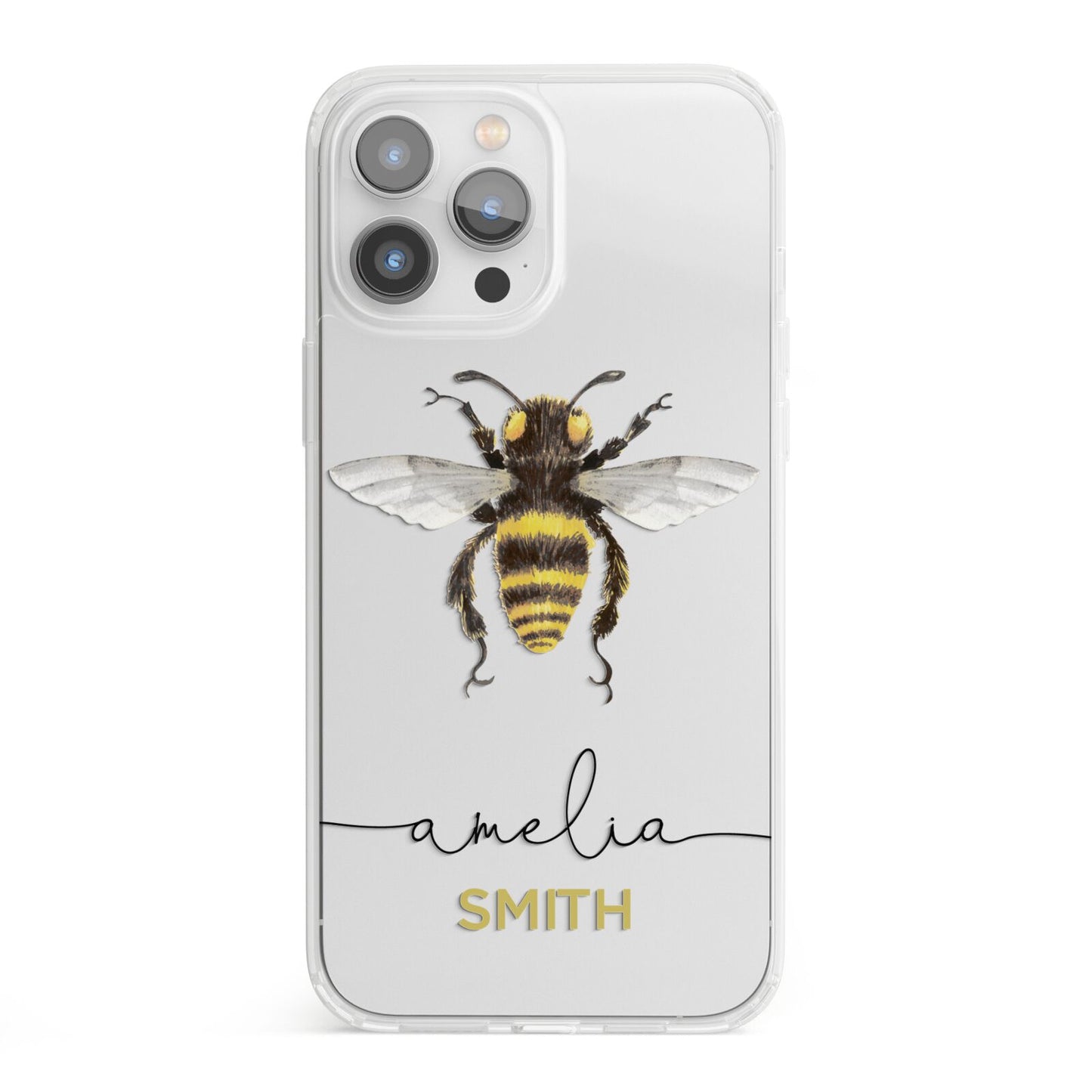 Watercolour Bee Personalised Name iPhone 13 Pro Max Clear Bumper Case