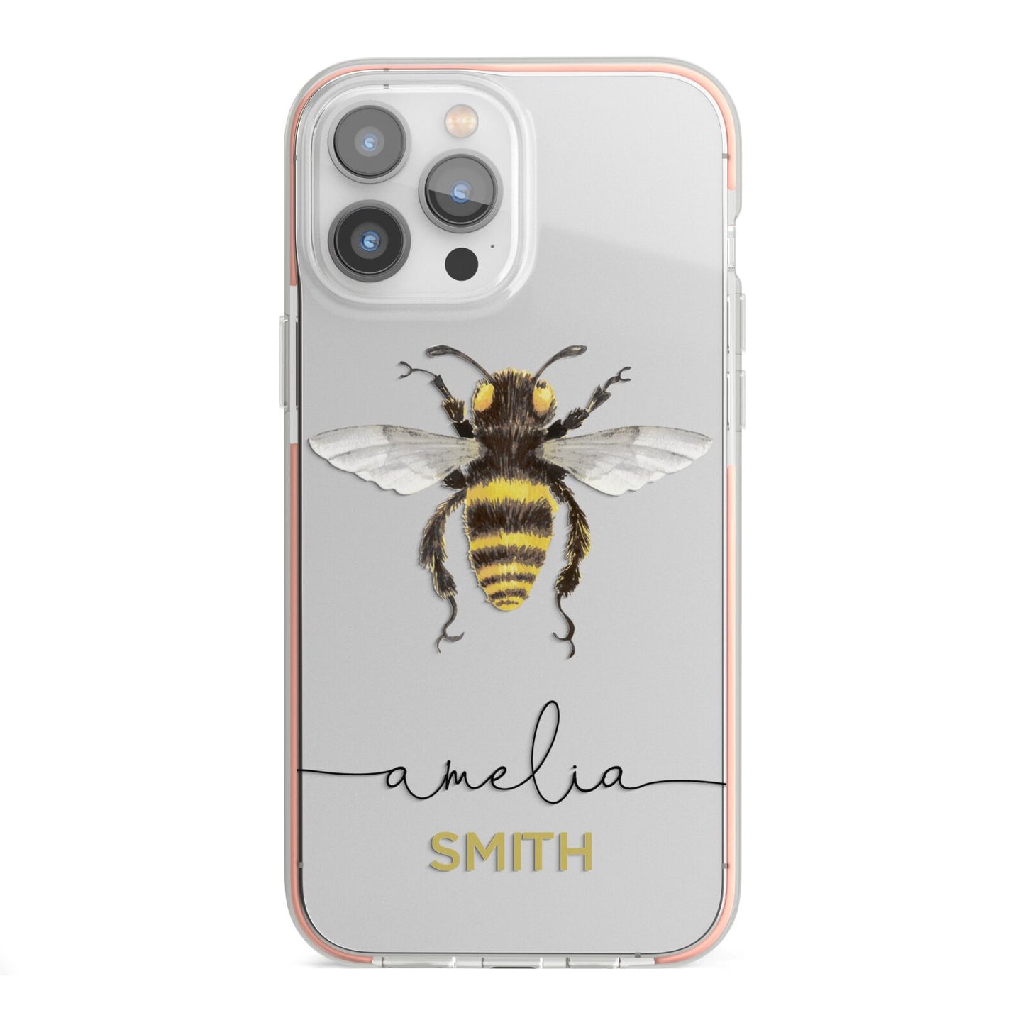 Watercolour Bee Personalised Name iPhone 13 Pro Max TPU Impact Case with Pink Edges
