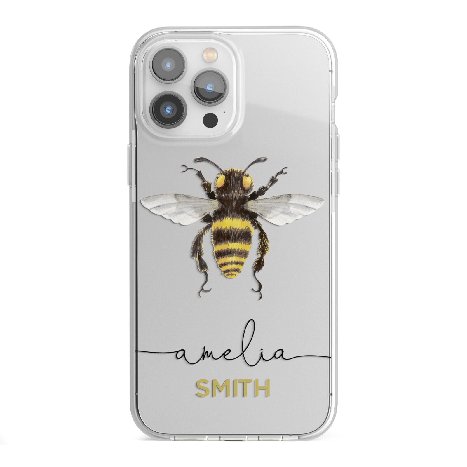 Watercolour Bee Personalised Name iPhone 13 Pro Max TPU Impact Case with White Edges