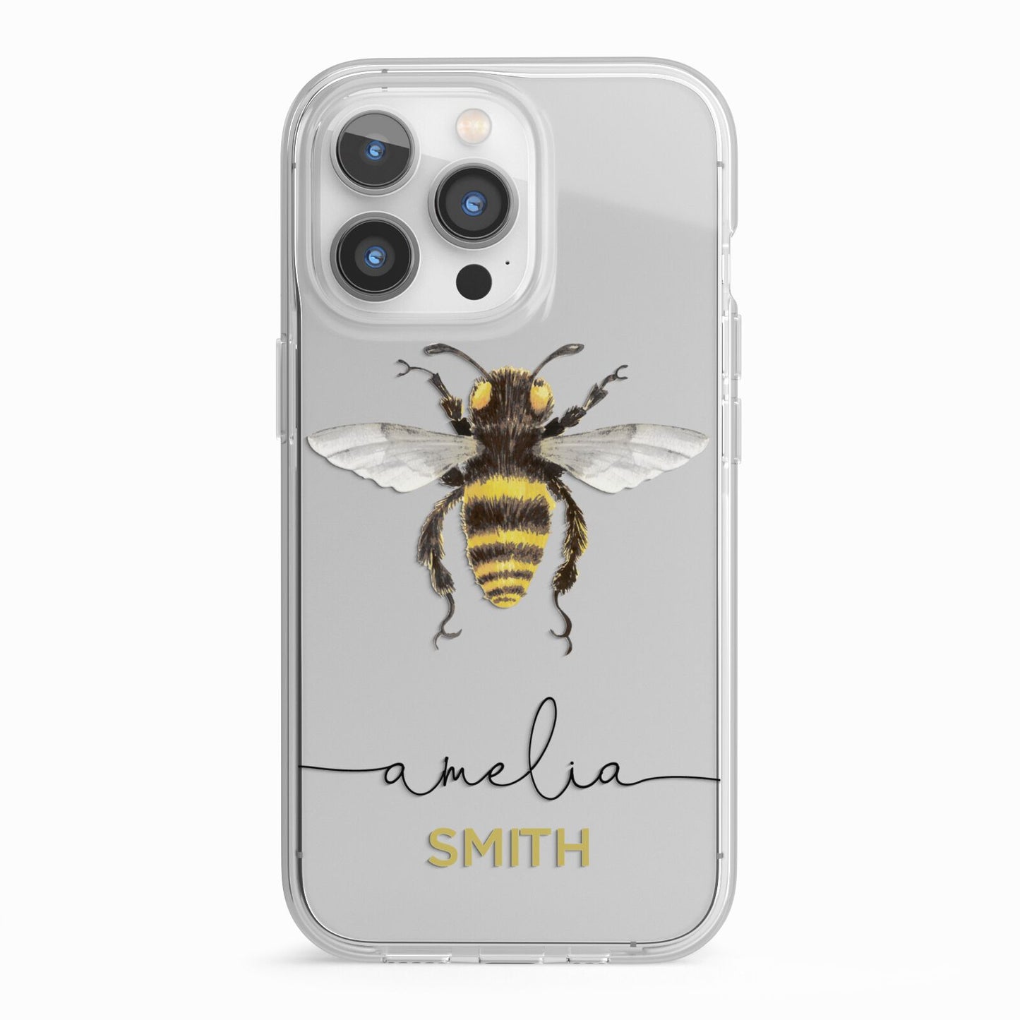Watercolour Bee Personalised Name iPhone 13 Pro TPU Impact Case with White Edges