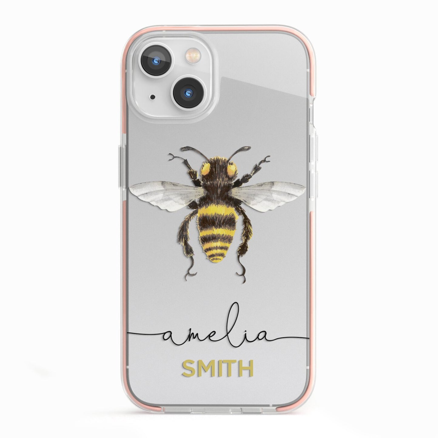 Watercolour Bee Personalised Name iPhone 13 TPU Impact Case with Pink Edges