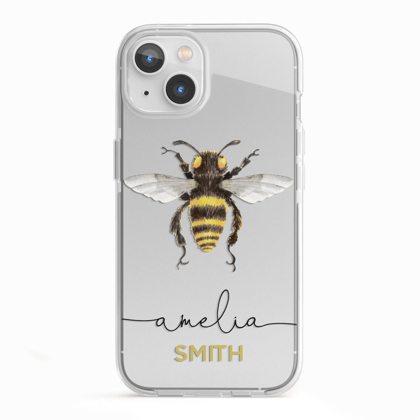 Watercolour Bee Personalised Name iPhone 13 TPU Impact Case with White Edges