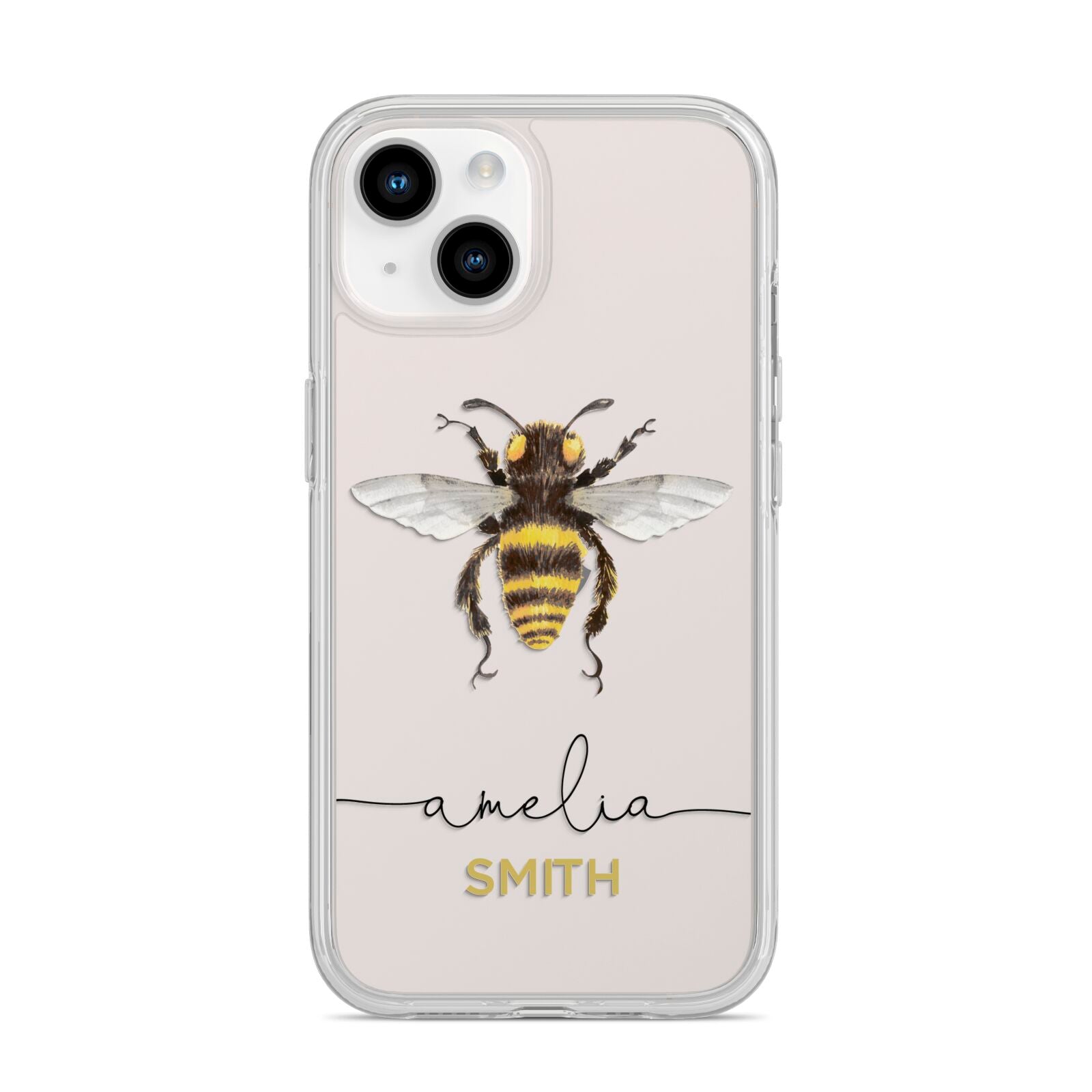 Watercolour Bee Personalised Name iPhone 14 Clear Tough Case Starlight