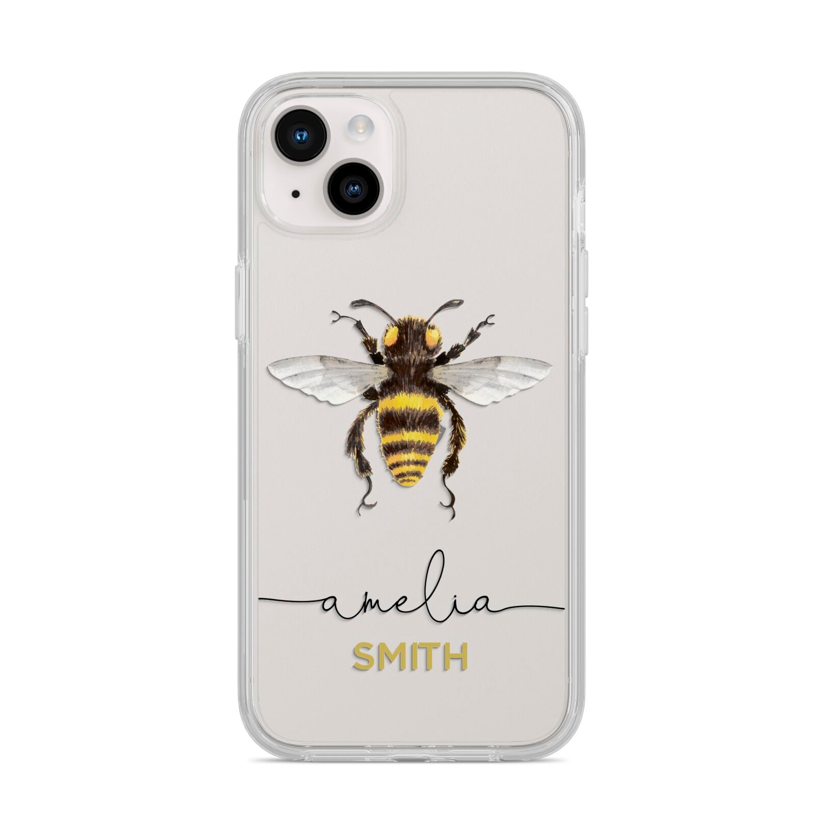 Watercolour Bee Personalised Name iPhone 14 Plus Clear Tough Case Starlight