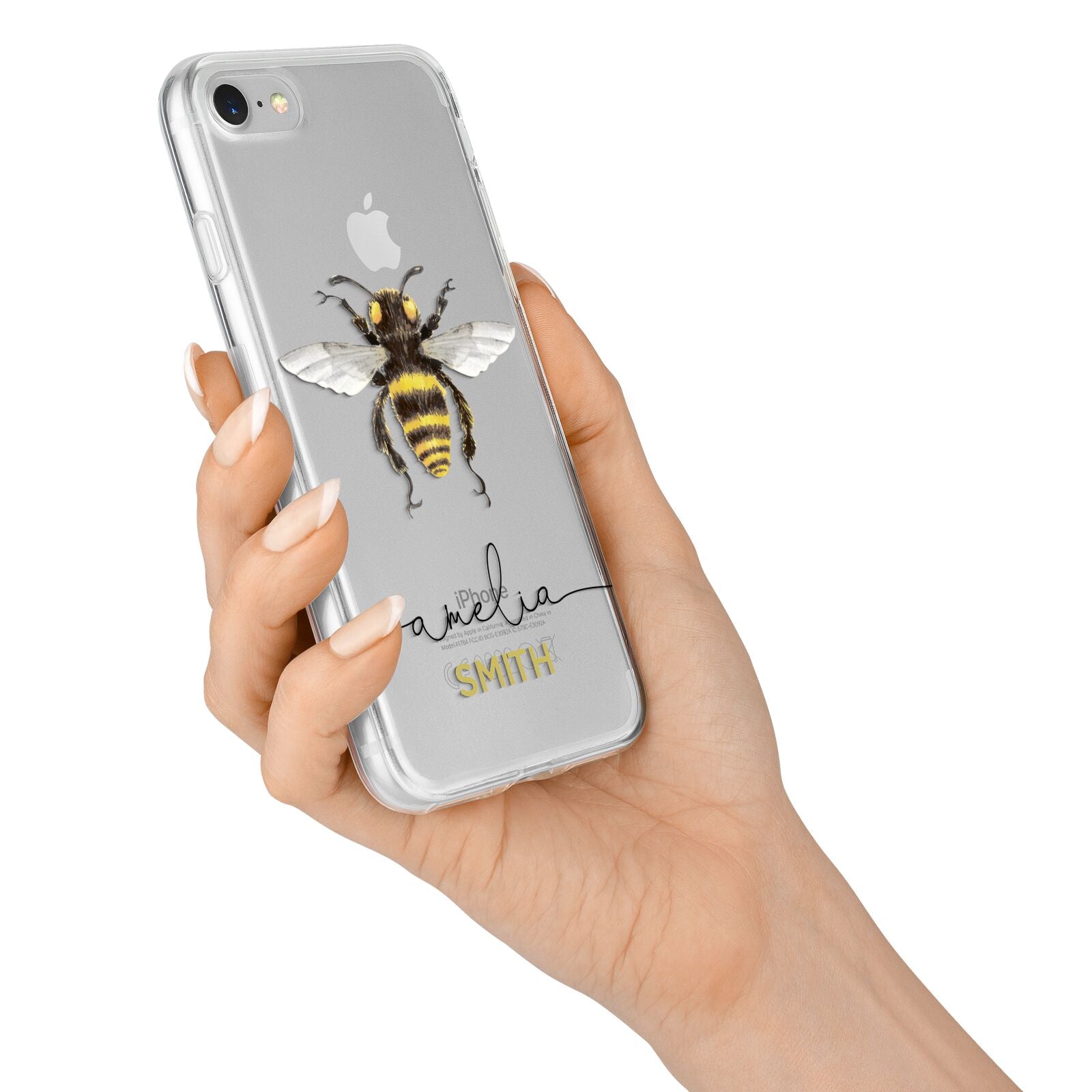 Watercolour Bee Personalised Name iPhone 7 Bumper Case on Silver iPhone Alternative Image