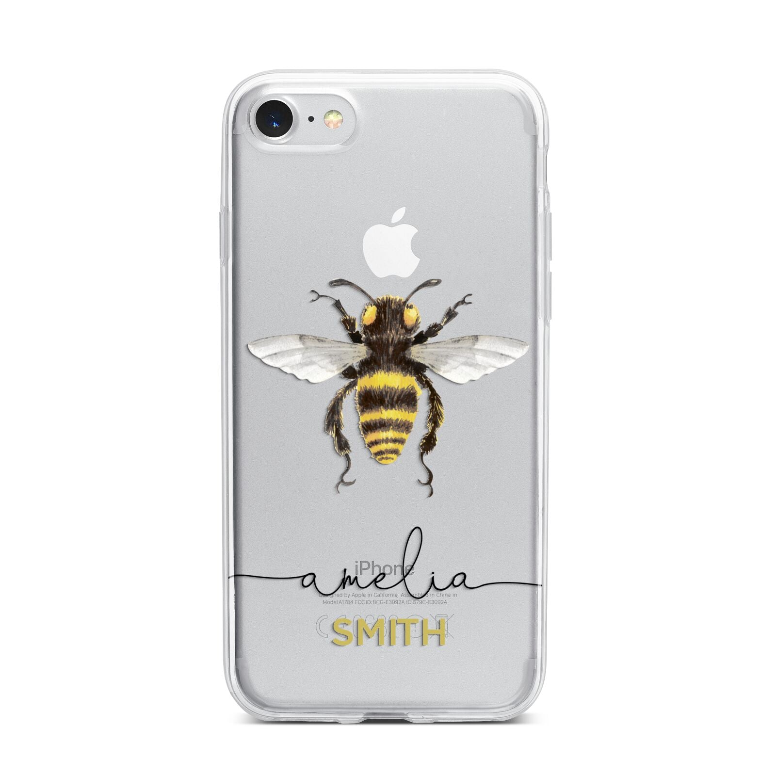 Watercolour Bee Personalised Name iPhone 7 Bumper Case on Silver iPhone